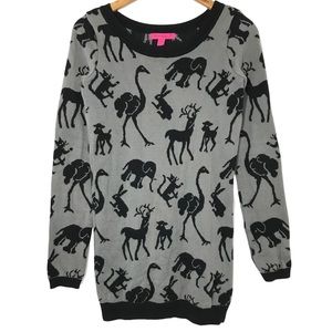 Vintage Betsey Johnson Sweater Dress Zoo Animal S Small Intarsia Knit Black